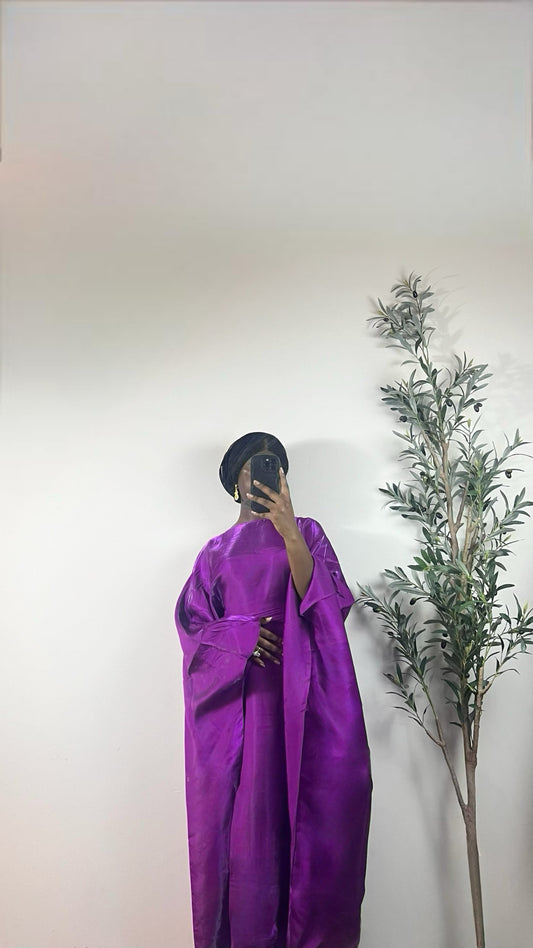 Muneera Shiny Butterfly Abaya Dress- Purple