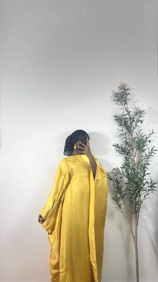 Muneera Shiny Butterfly Abaya Dress- Yellow