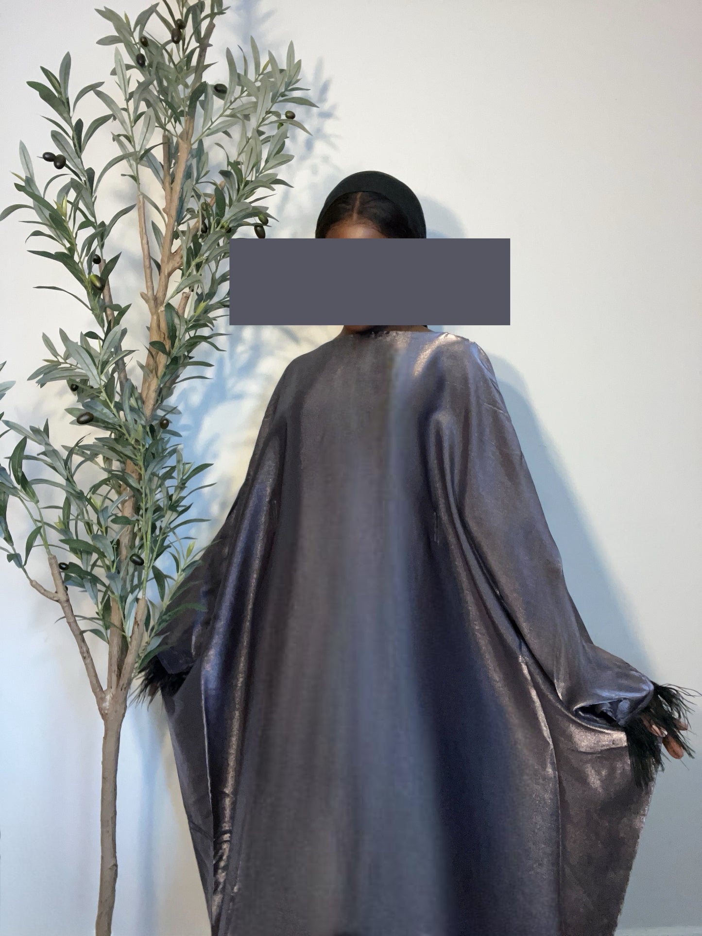 Samira Feather Organza Dress- Grey