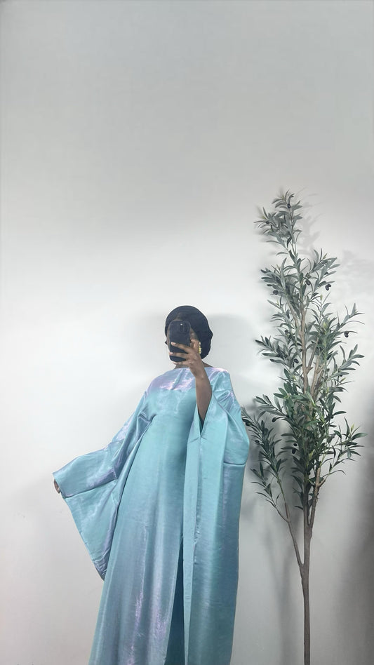 Muneera Shiny Butterfly Abaya Dress- Mint