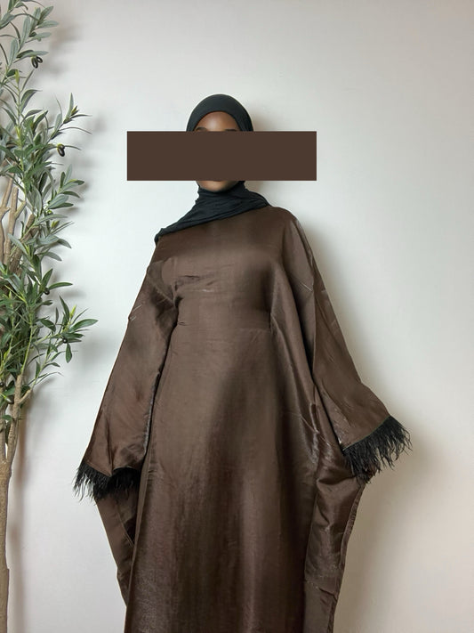 Samira Feather Organza Dress- Brown