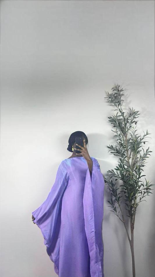 Muneera Shiny Butterfly Abaya Dress- Light Purple