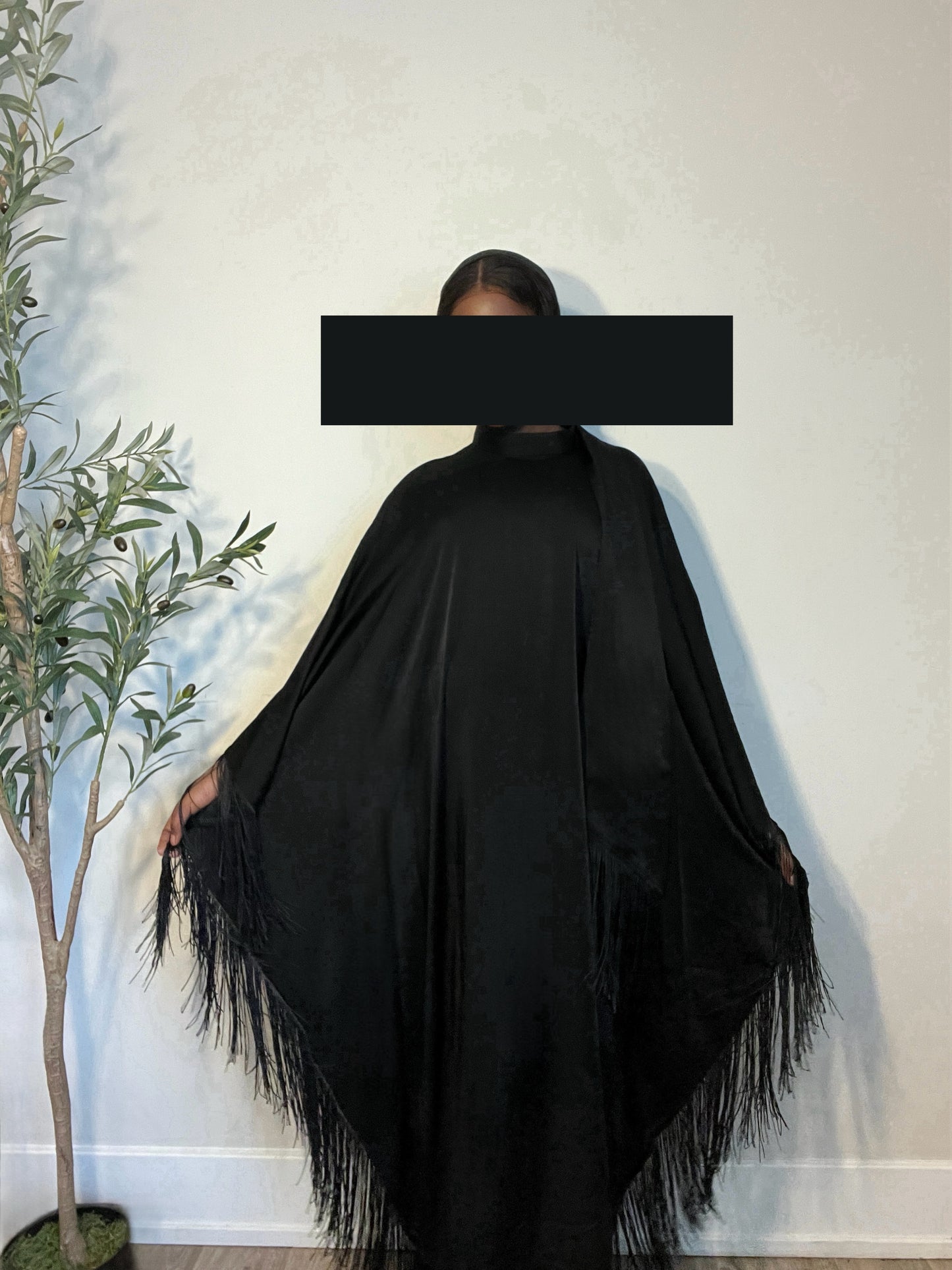 Anissa Fringe Abaya Dress- Black