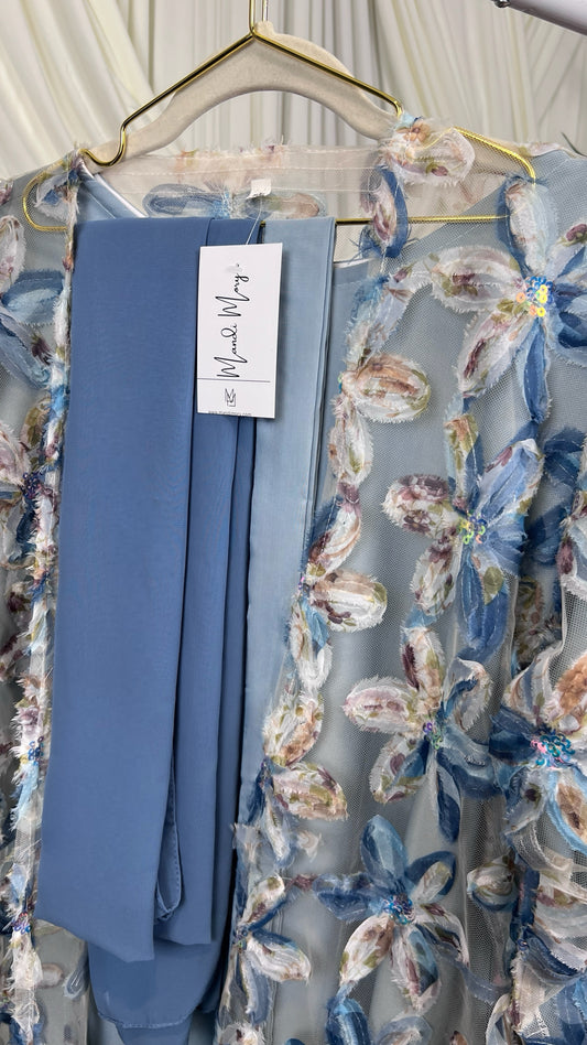 Raissa Textured Flower Abaya- Blue