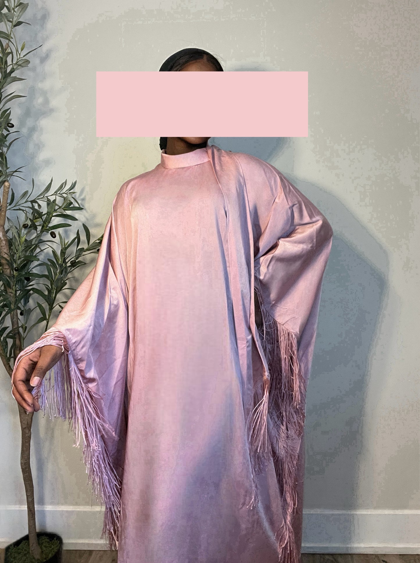 Anissa Fringe Abaya Dress- Pink