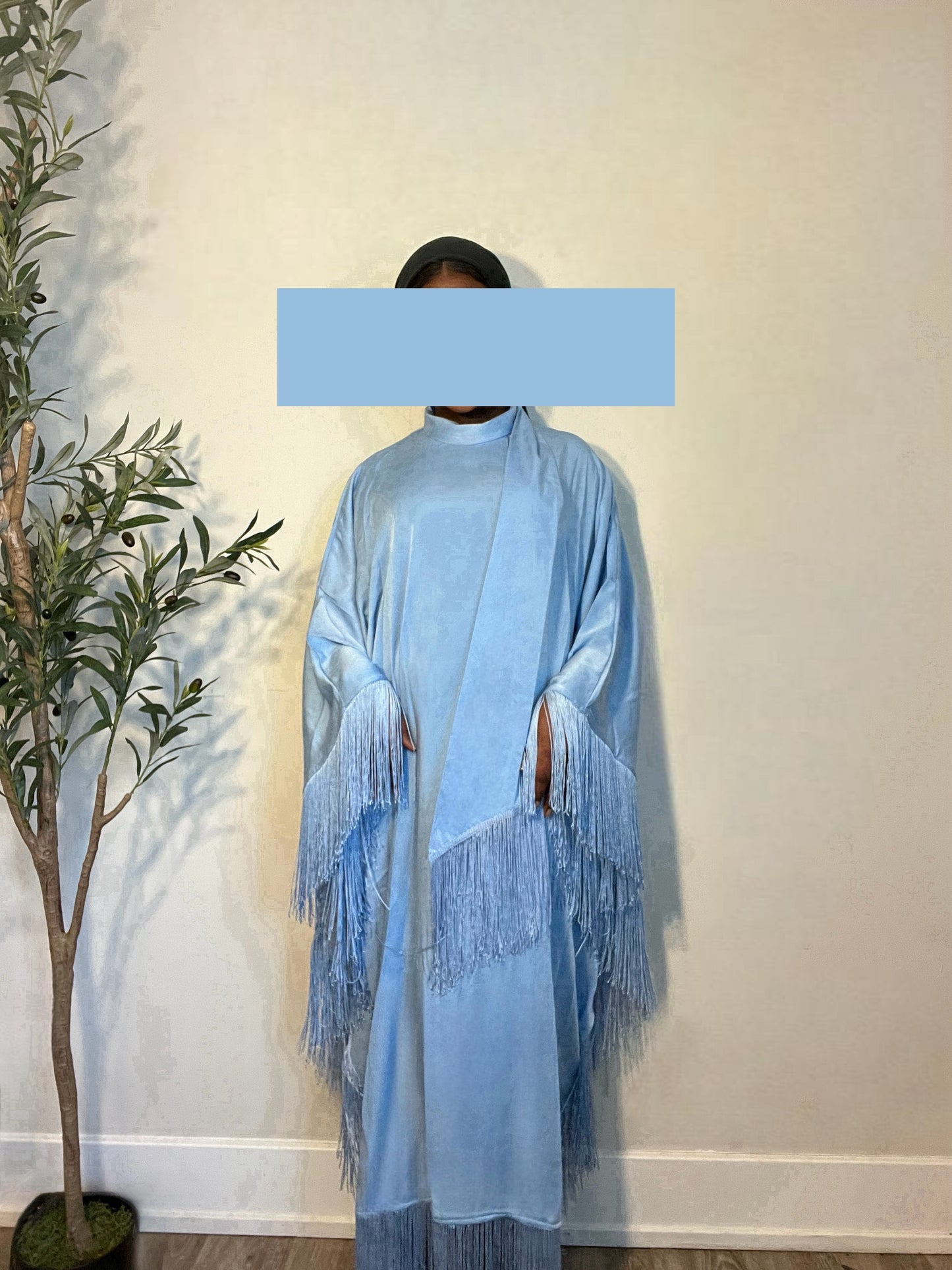 Anissa Fringe Abaya Dress- Blue