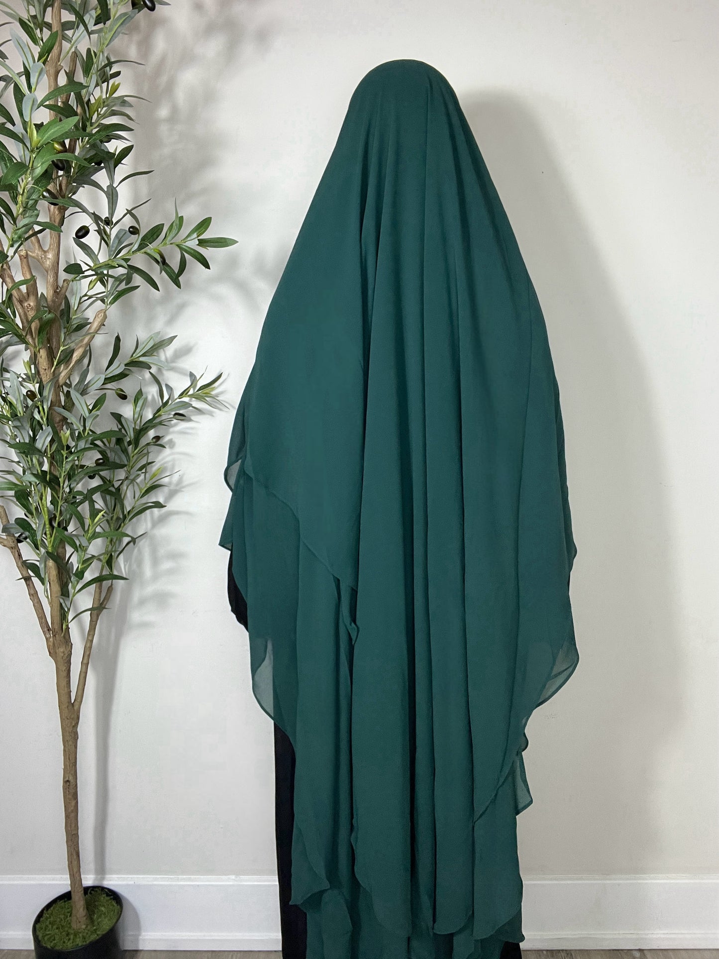 Extra Long Two Layers Chiffon Khimar- Emerald Green