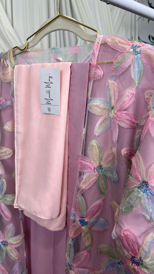 Raissa Textured Flower Abaya- Pink