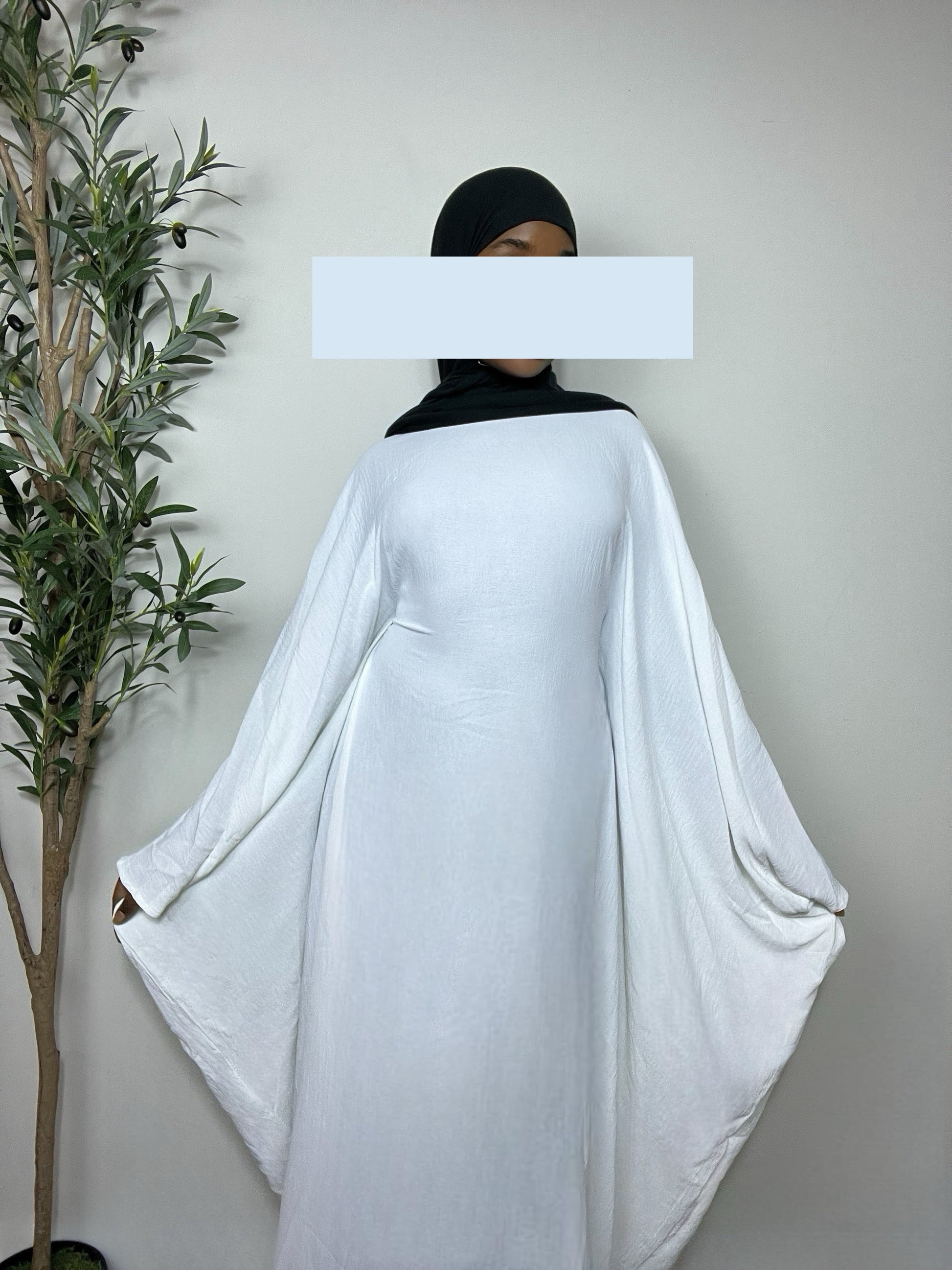 Nabila Butterfly Abaya Dress- White Nabila Butterfly Abaya Dress- White