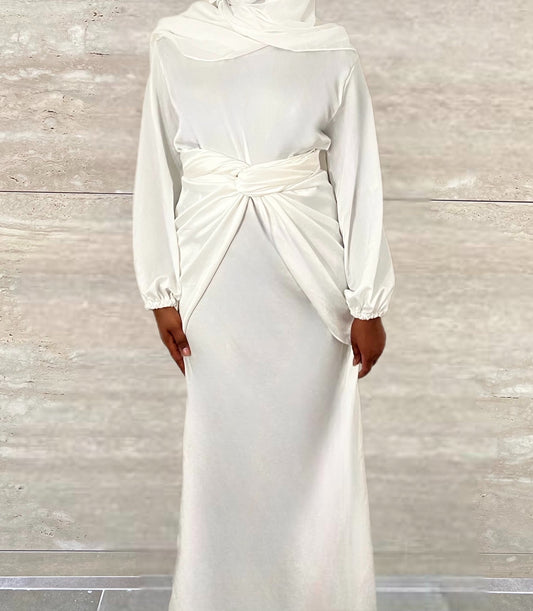 Salma 2 Piece Satin Wrap Dress - White
