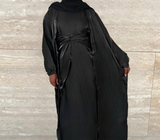 Marwa 3 piece Organza Abaya Set- Black