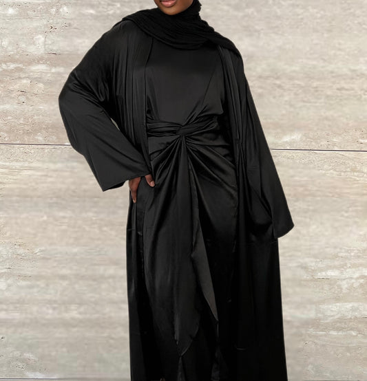 Khadija 2 Piece Set Abaya- Black
