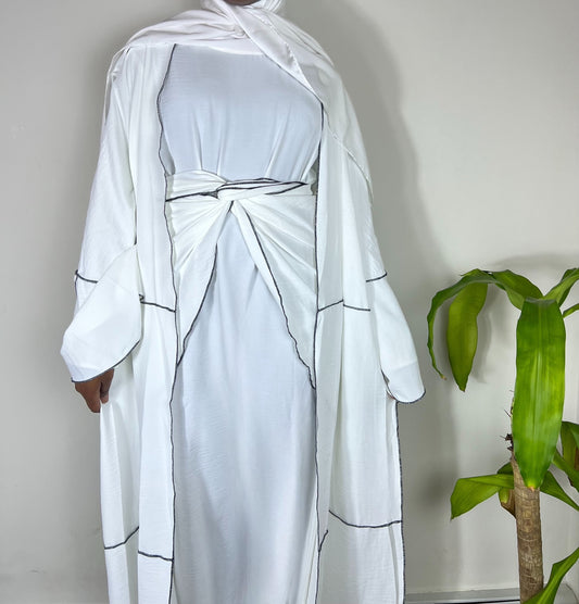 Amira 3 Piece Abaya Set - White