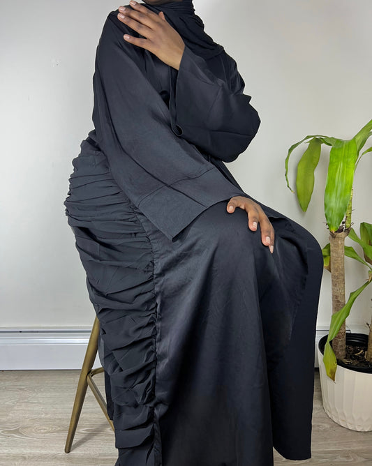 Yasmeen Rutched Open Abaya-  Black