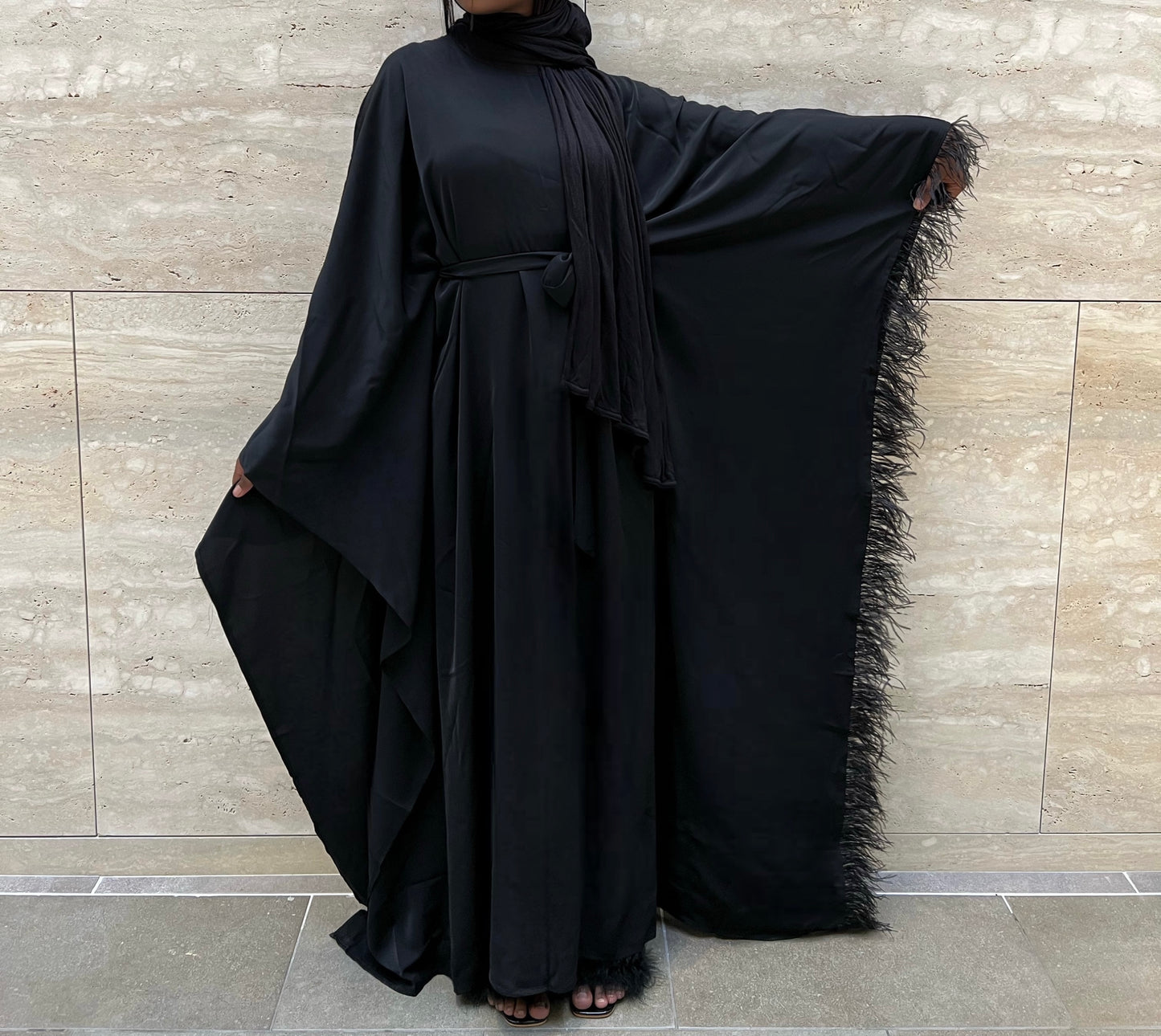 Raissa Feather Abaya - Black