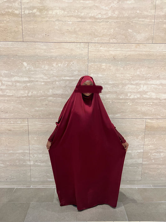 Fatima One Piece Full Length Jilbab - Burgundy